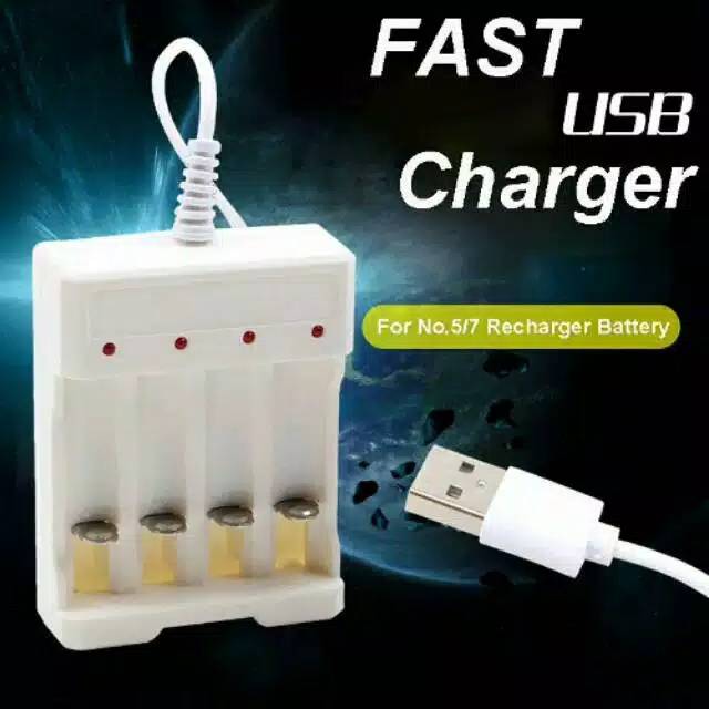 Charger baterai a2 a3 aa aaa colok usb 4 slot fast cas adaptor led bateray