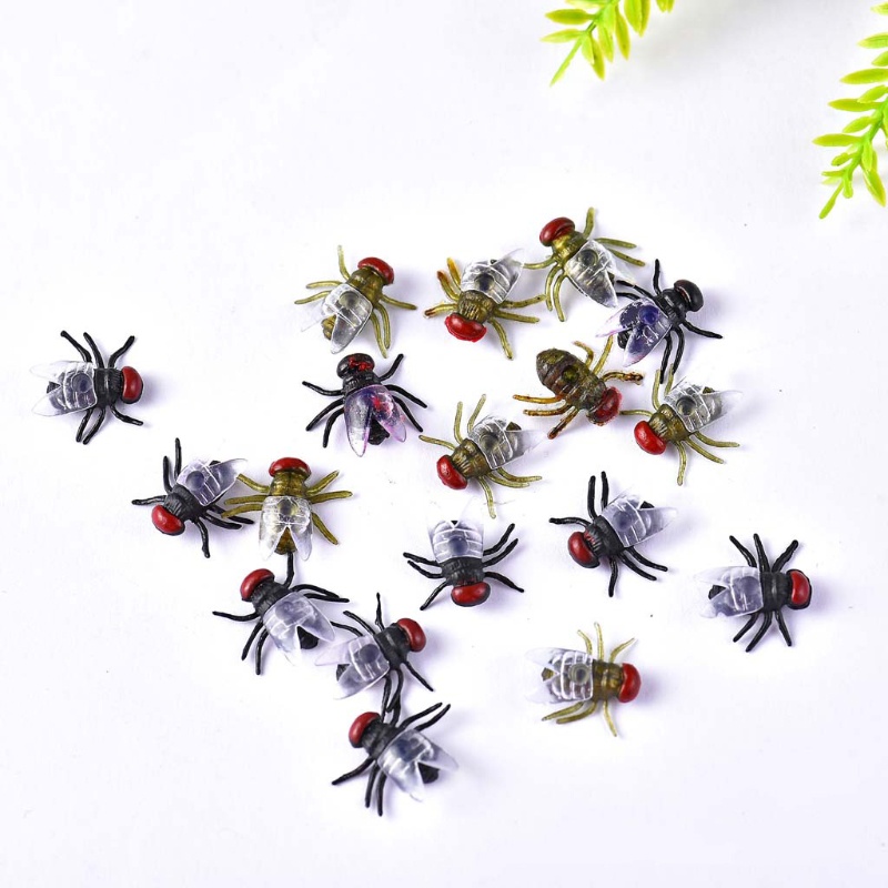 Mary 100pcs Lalat Palsu Plastik Simulasi Serangga Lalat Bugs Canda Mainan Prank Halloween Perlengkapan Nikmat Pesta