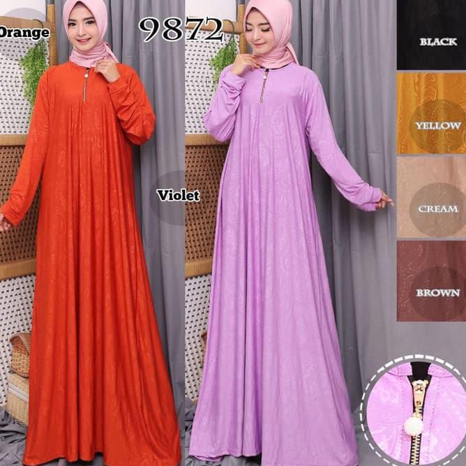 PROMO GAMIS MURAH Gamis Polos Gamis Busui Gamis Jersey Emboss 6793/96 - Orange, L - XL Fashiion