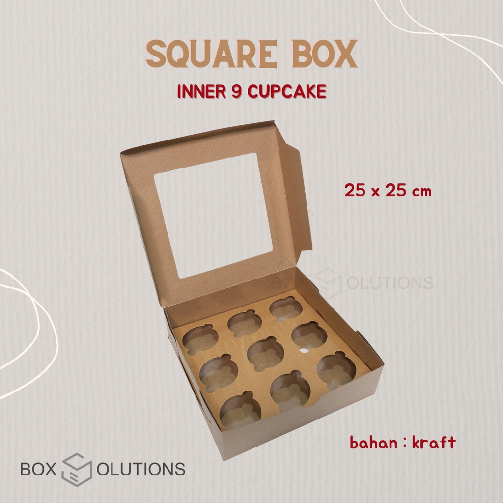 

[isi 10] box / dus kue kraft window LAMINASI 25 x 25 x 7,5 cm + inner 9 cupcake
