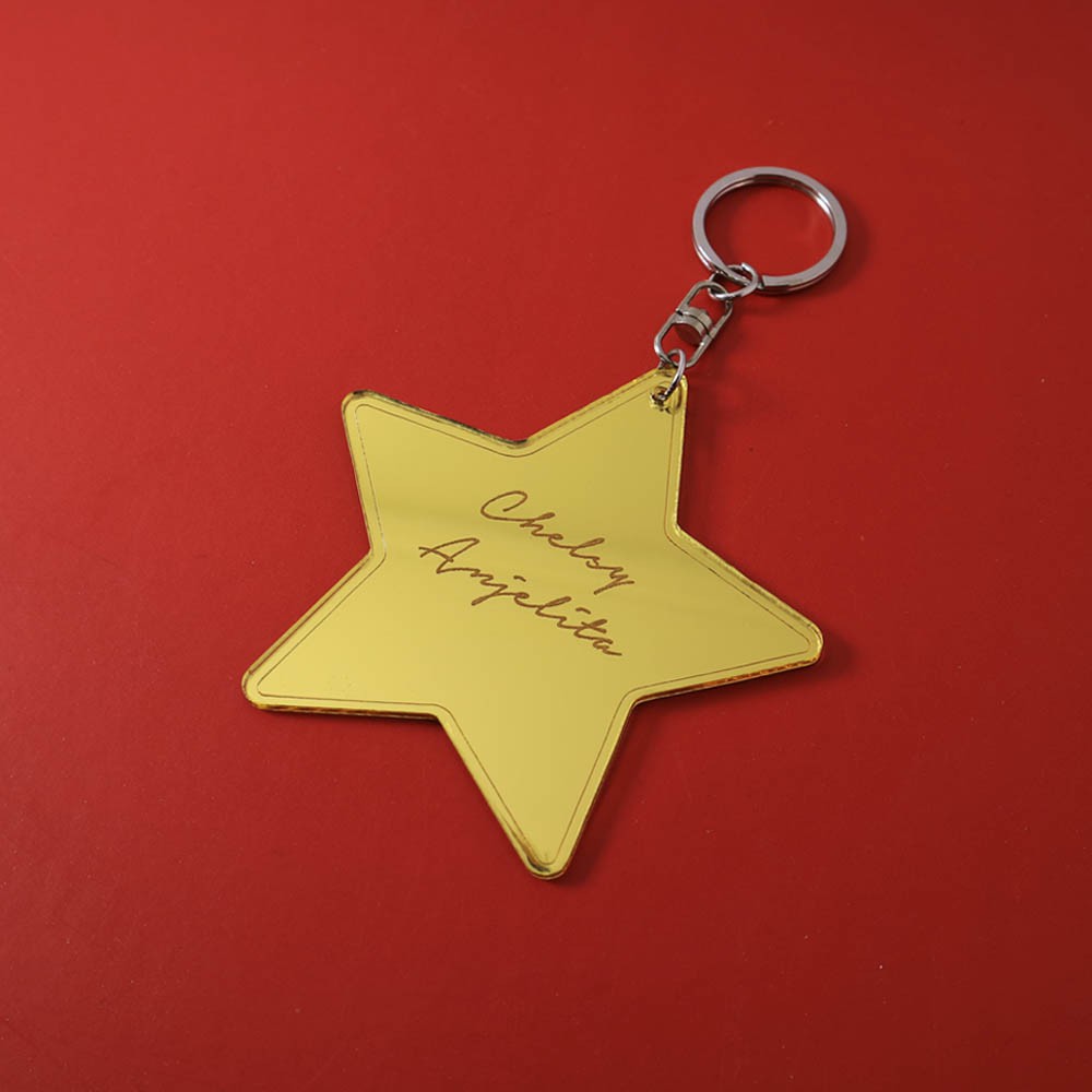 Gantungan Kunci Nama Custom Keychain Star Mirror Gantungan Tas Costum Souvenir Pesta Lucu Unik Kustom