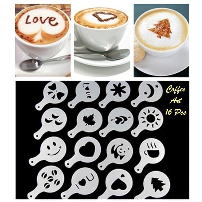 

Cetakan kopi coffee art 16 pcs ( isi 16 model )