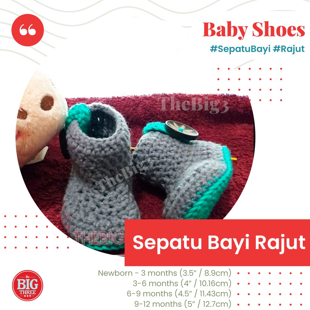 Sepatu Kaos Kaki Rajut Bayi Newborn Cowok Laki Laki - Tosca Grey Rajutan Handmade PO