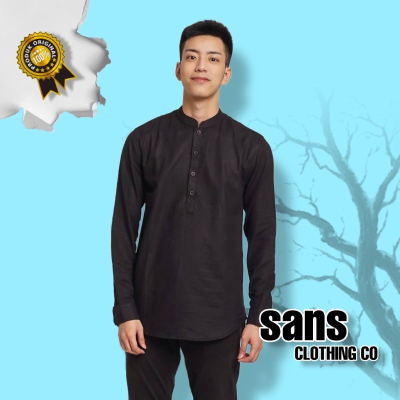 Kemeja Koko Shanghai Polos Pria Hitam SHANGHAI BLACK E-1411H Sans Clothing Co.