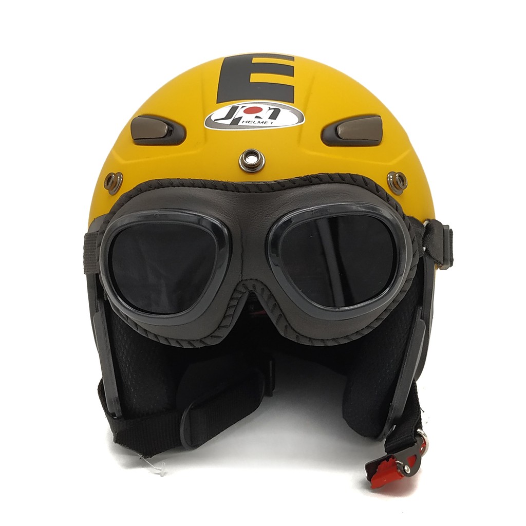 Helm JPN MOMO Retro Yellow Doff + Goggle One (Bogo / Vespa / Classic / Klasik)