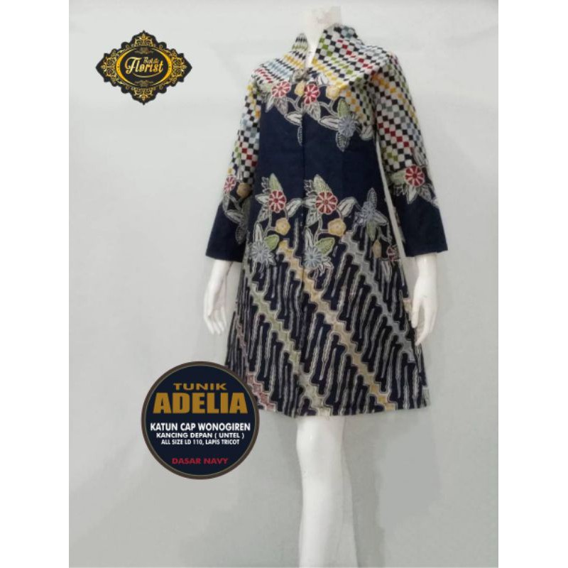 Tunik kantoran Batik Solo Premium Atasan Batik Warna Biru Wanita Batik Cap Lapis Furing Batik Kerja Modern