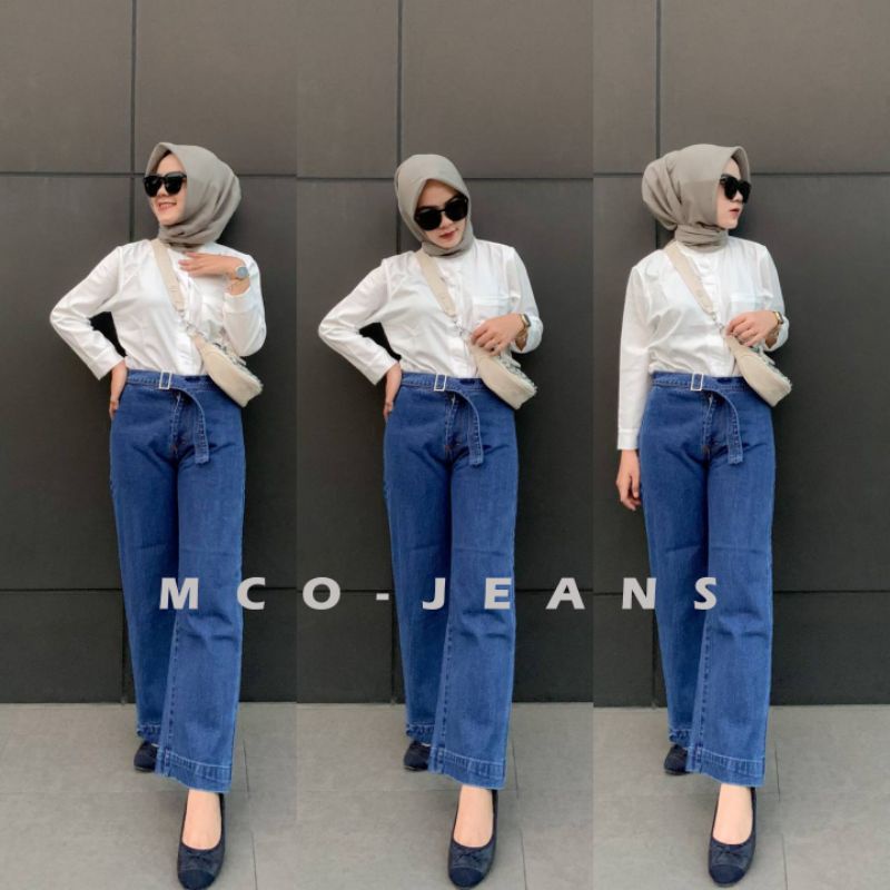 OOTD SZ 27-30 Celana Kulot Jeans Wanita - Cullote Oxy Belt Dark Blue