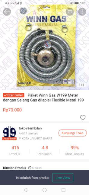 Paket Winn Gas W199 Meter Dengan Selang Gas Dilapisi Flexible Metal 199