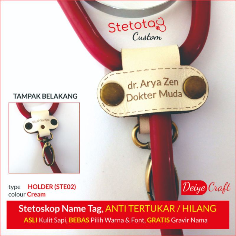 

Stetoskop Name Tag Stetotag with Holder Kulit Sapi Asli Bisa Custom Nama