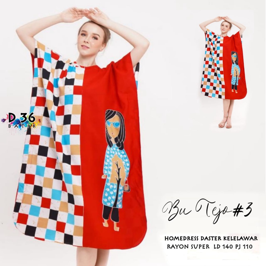 Daster Bu Tejo #3 Batik Homedress Kelelawar Baju Tidur Rayon Pastel Baju Tidur Kartun Jumbo Santai