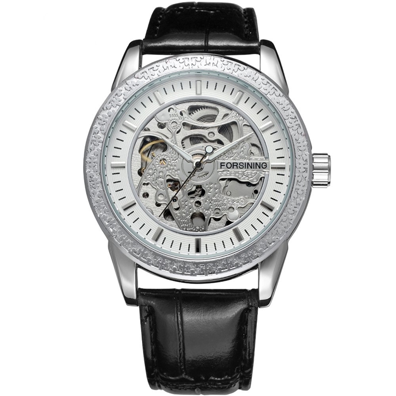 

FORSINING Men'S Watch Leather Strap Luxury Mechanical Watch Hollow Men'S Casual Sports Watch