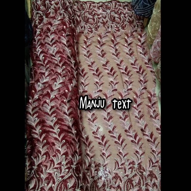 Kain tile bordir mutiara dengan benang metalik / bahan gaun,dress,seragaman,dll / TERBARU