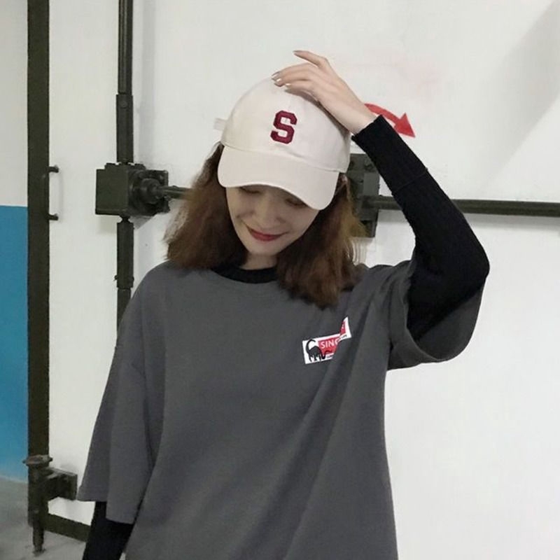 Topi Baseball Motif Bordir Huruf S Gaya Korea Untuk Pria/Wanita