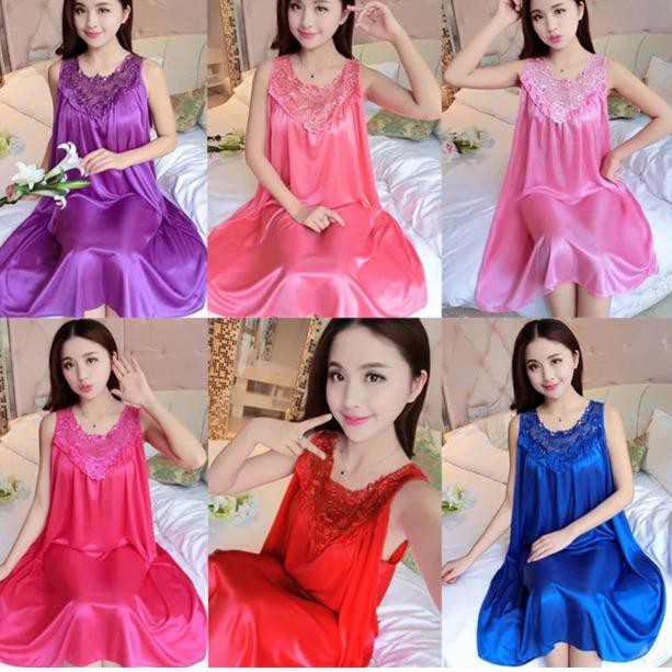 IMPORT Daster Lingerie sexy casie bahan satin tricot semi transparant jumbo (KODE 9662)