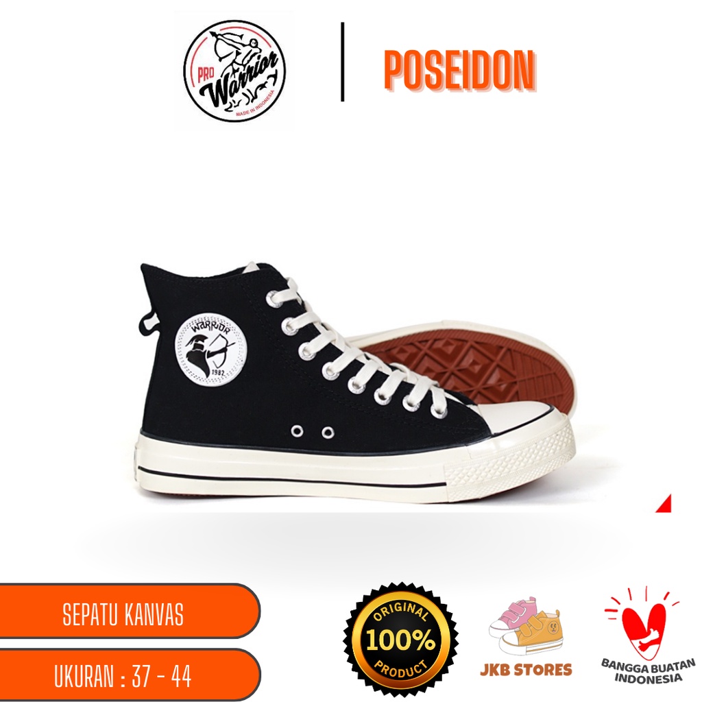Sepatu Warrior Poseidon (HC) Hitam/Putih Original