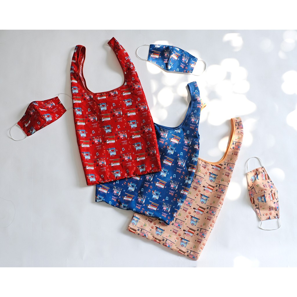 Tas Belanja Shopping Eco Friendly / Tas Serbaguna / Tas Lipat / Foldable Bag + Matching 3 Ply Mask D