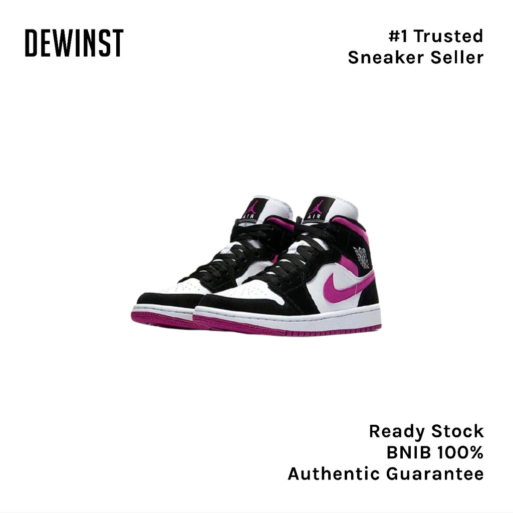 Air Jordan 1 Mid Magenta Black Cactus Flower Womens BNIB RESMI ORIGINAL