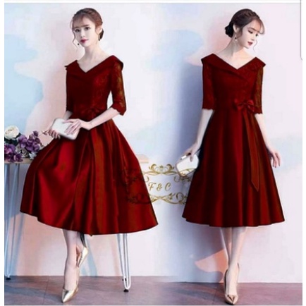 Dress Wanita Style Korea Untuk Perayaan Pesta Tahun Baru, Nikahan, Model Terbaru Bahan Brokat