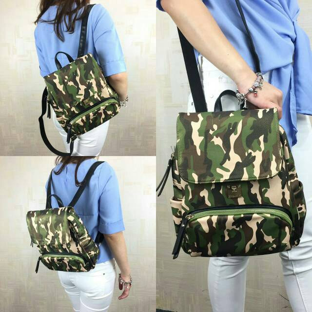 TAS PUNGGUNG WANITA TAS BATAM MURAH TAS IMPORT BRANDED Ransel Army - Tas Motif Tentara  - Tas MCM