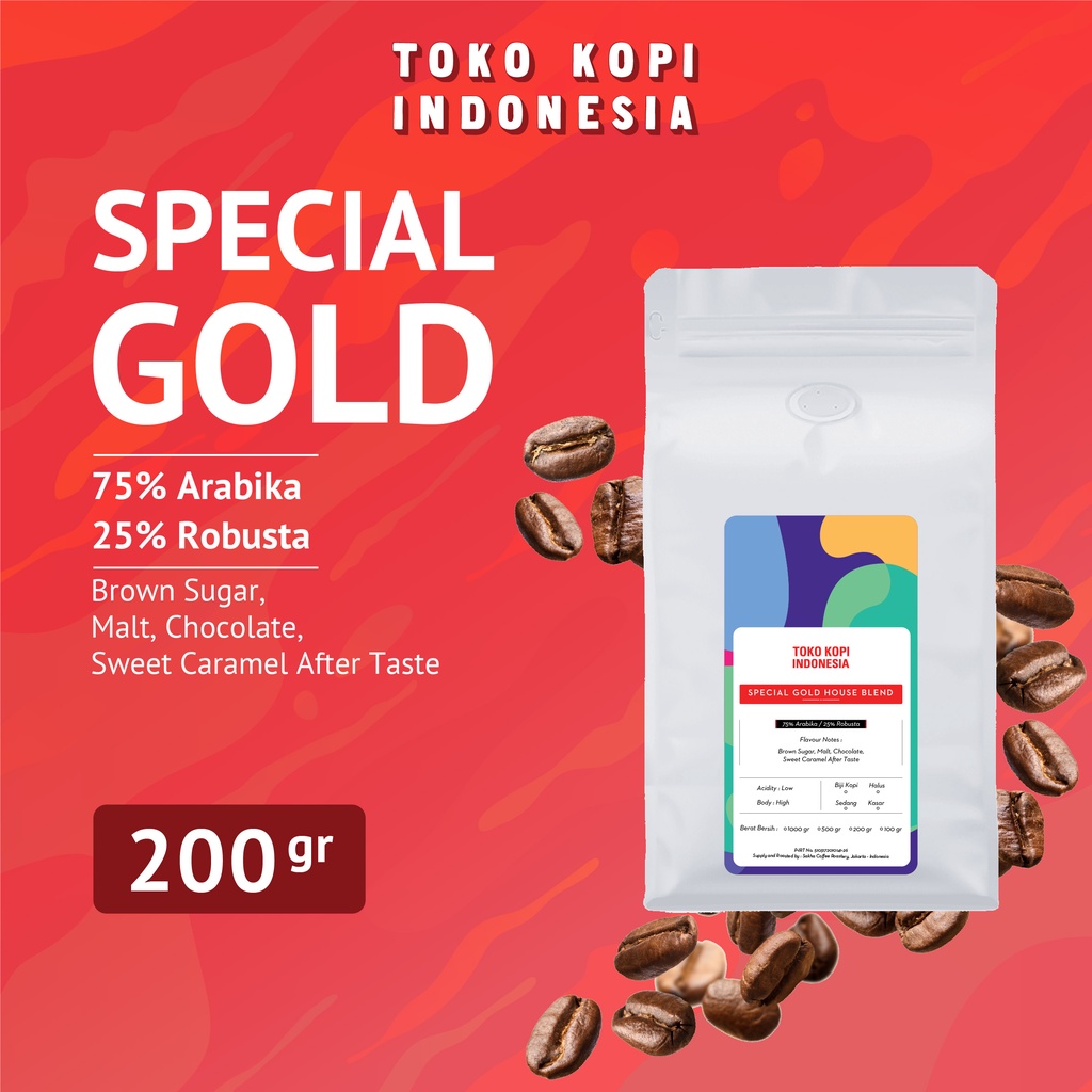 

Kopi Espresso Blend Special Gold Coffee Roast Beans 200 Gram Biji Bubuk