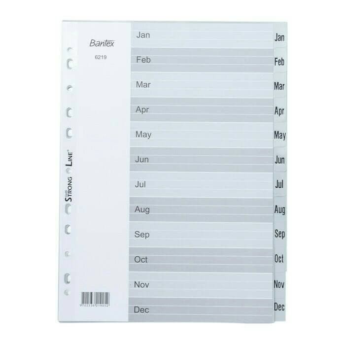 Bantex Numerical Indexes A4 Jan-Dec (12 pages) #6219 05