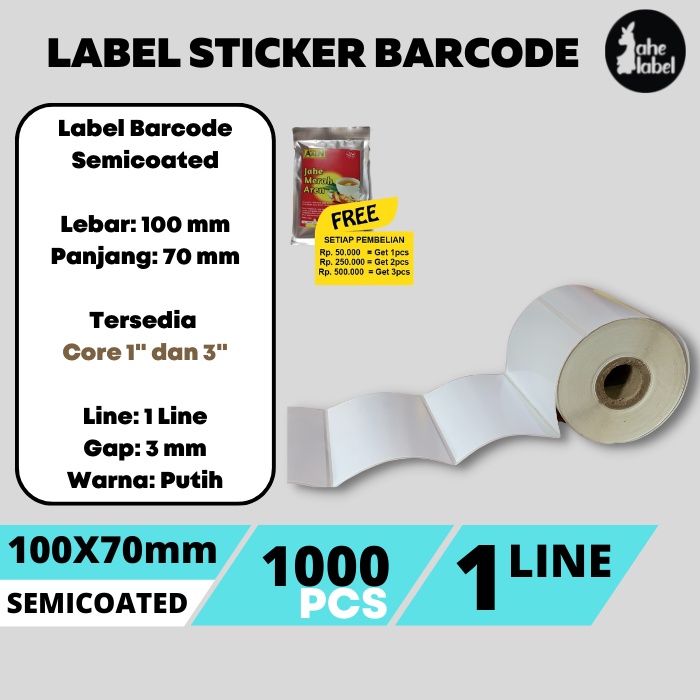 

STIKER LABEL BARCODE 100x70mm SEMICOATED 1000 PCS
