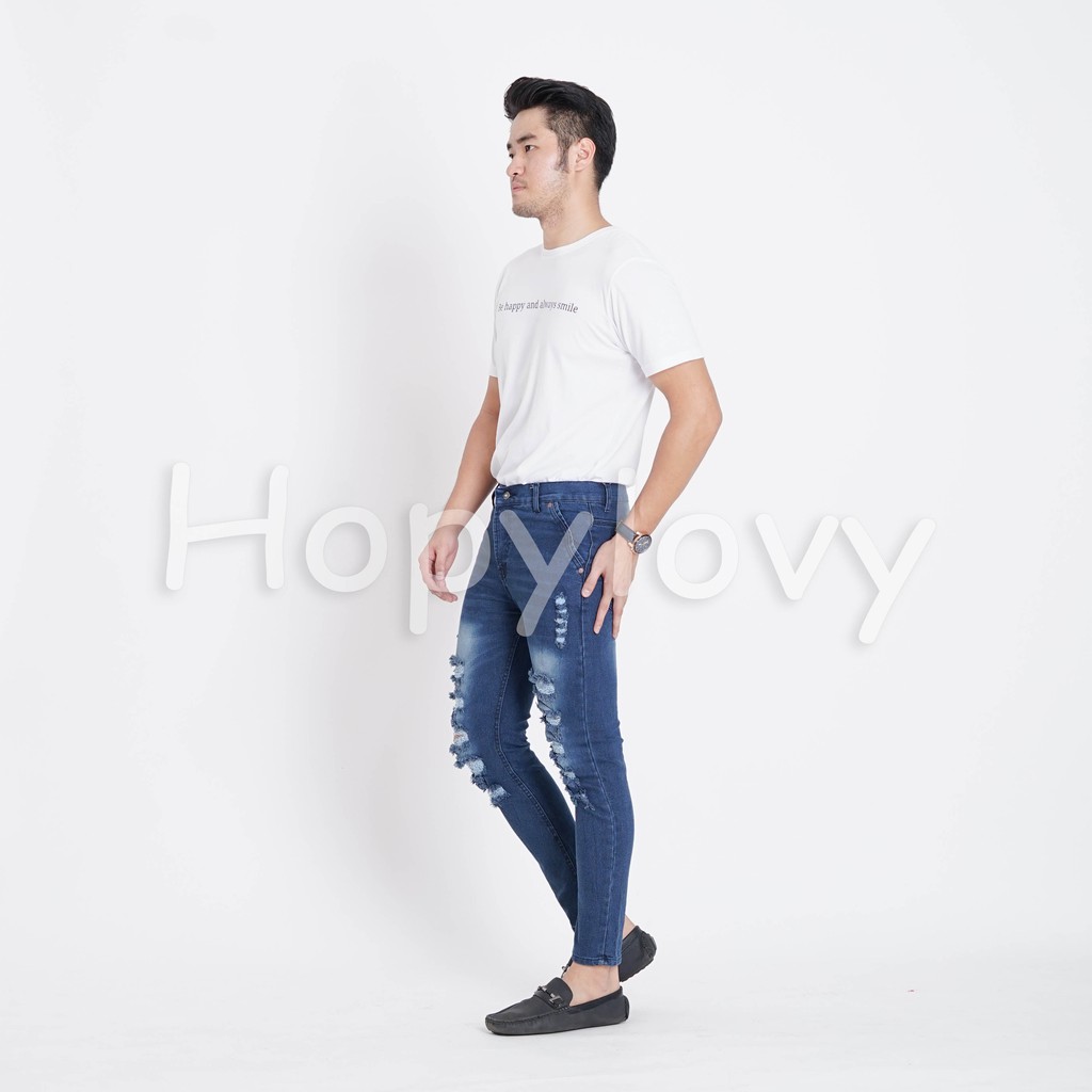 HOPYLOVY - Celana Jeans Panjang Pria Skinny Ripped Sobek Geijan