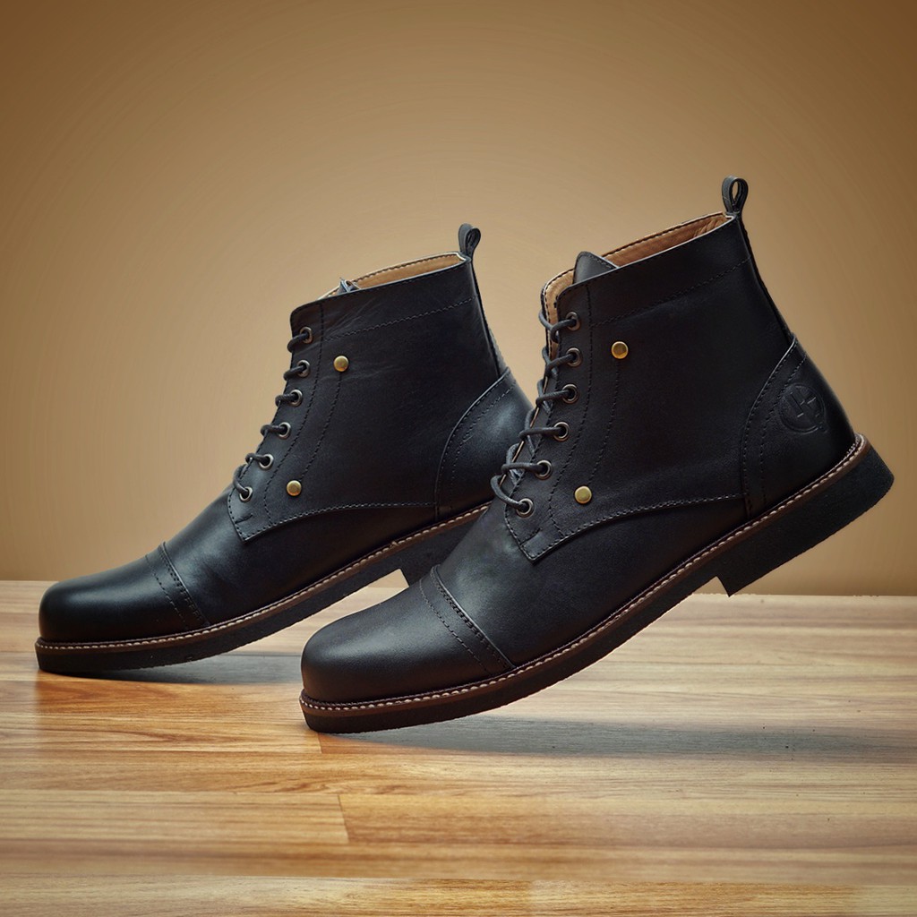 OVERTURE BLACK |FORIND x Reyl| Sepatu Kulit Asli Safety Boot Vintage Klasik Besi Original Footwear