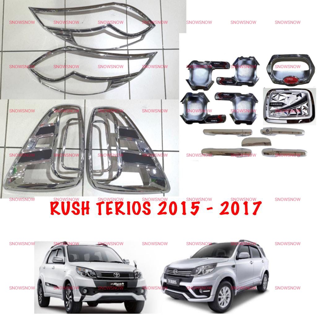 Paket Garnish Depan Belakang Outer Handle Tank Cover New Rush Terios 2015 2017 TRD Hitam Chrome