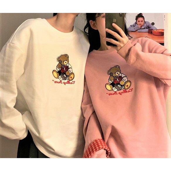 SWEATER COUPLE CALLING BEAR FLEECE TEBAL SIZE M - XXL - SWEATER LUCU PREMIUM