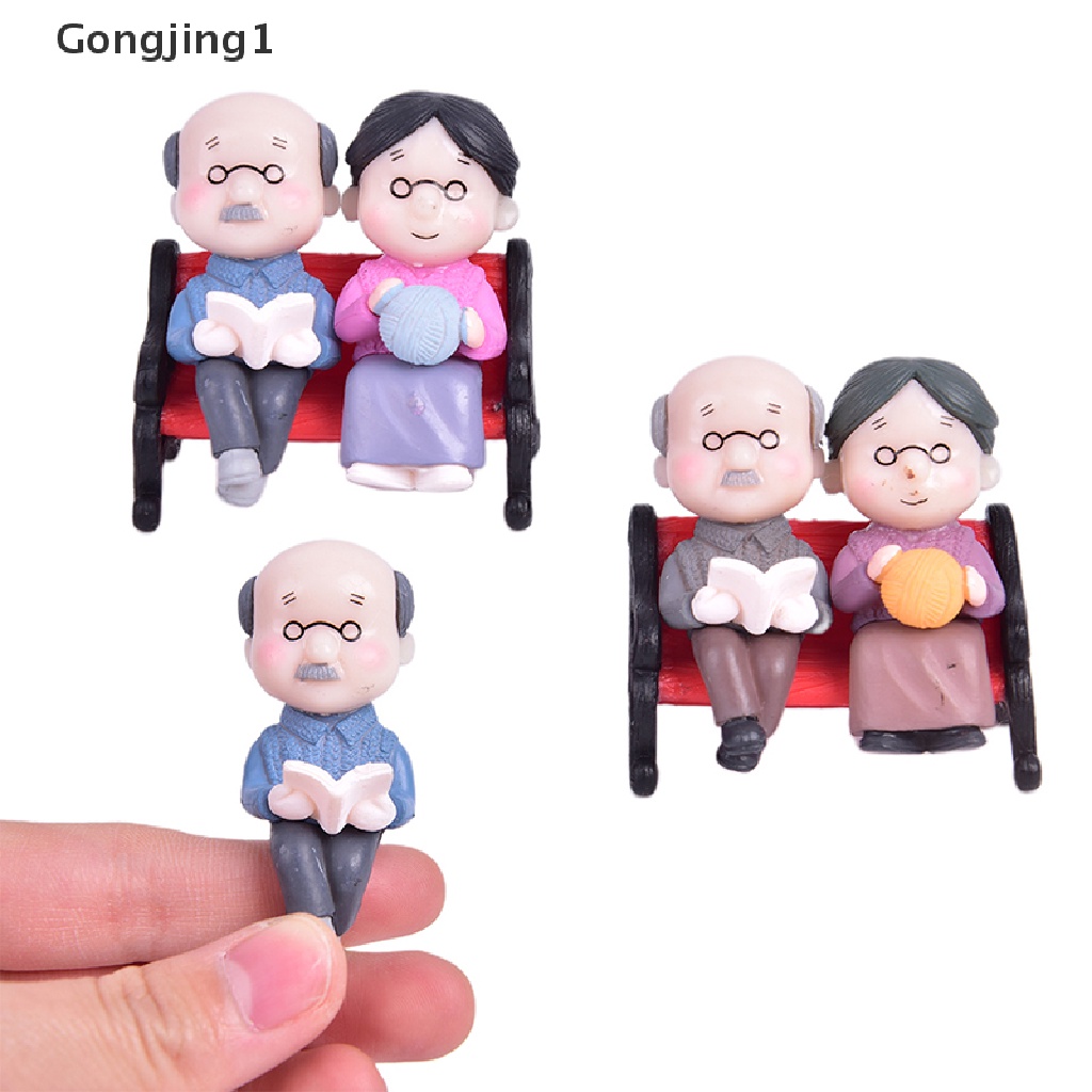 Gongjing1 3pcs / set Miniatur Kakek Nenek Bahan Resin Untuk Dekorasi Rumah