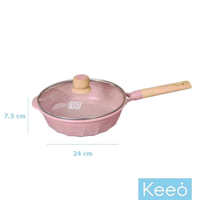 MGC 24 cm Wajan Penggorengan Anti Lengket Marble Granit dengan Tutup (Deep Fry Pan) Pink