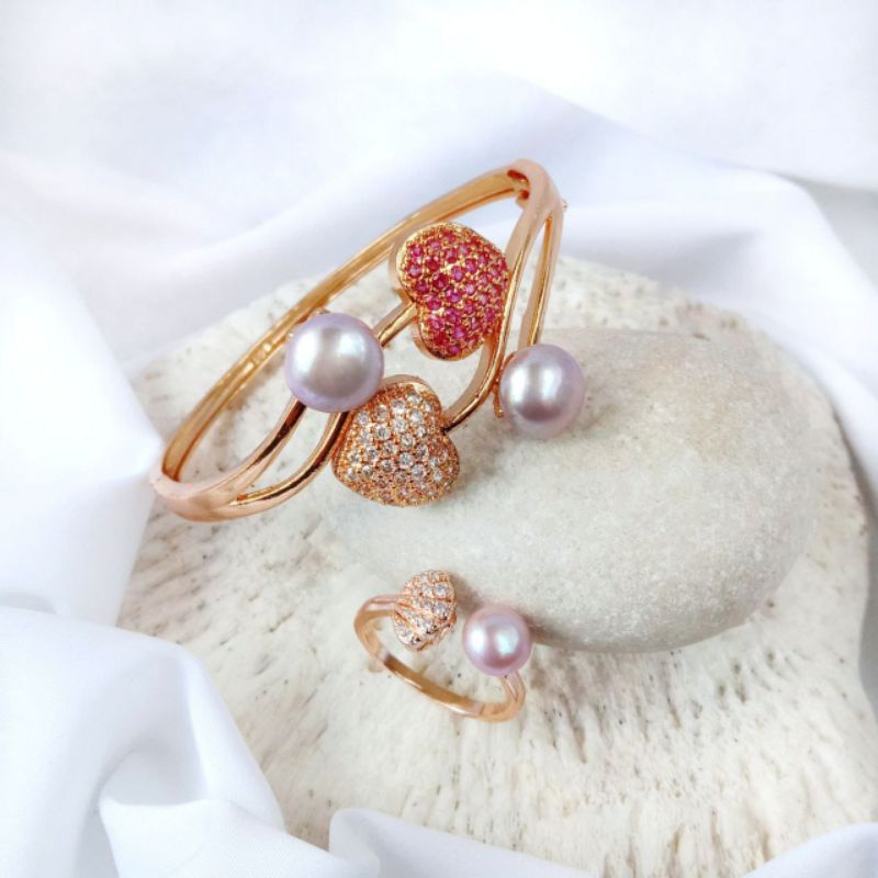 Set Gelang Cincin Perhiasan Mutiara Lombok Asli||set rhodium||set perhiasan xuping||set perhiasan ti