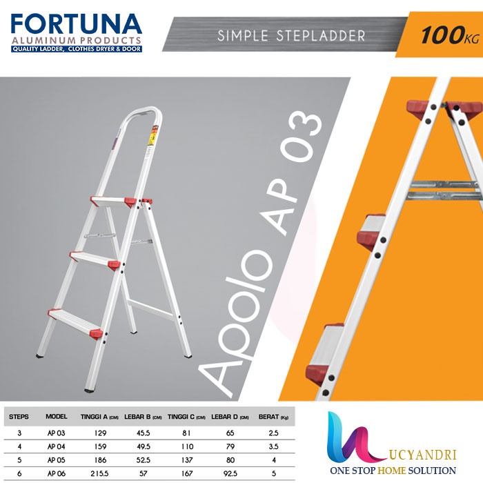 TANGGA LIPAT ALUMINIUM APOLLO AP03 FORTUNA MURAH TEBAL KOKOH BAGUS