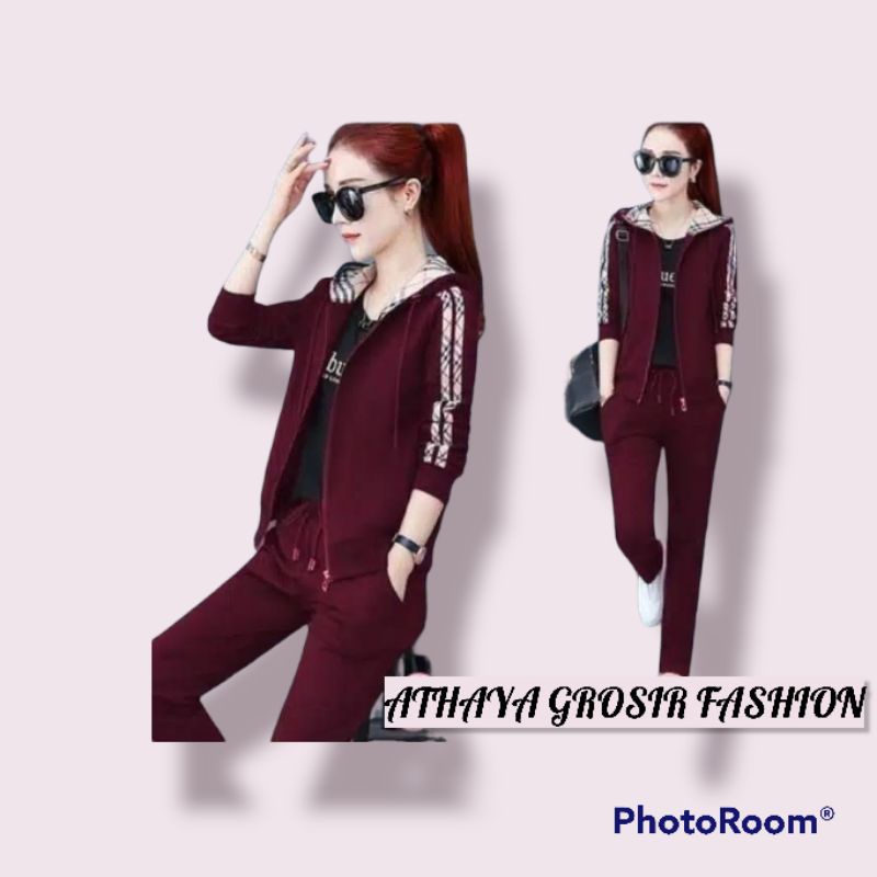 Set 2in1 sania hoddie zipper - setelan training olahraga - baju wanita import gaya korea terbaru