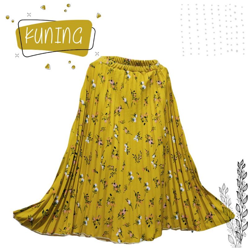 AM27 ROK PLISKET WANITA DEWASA Panjang Muslim MOTIF KEMBANG LILY + EXCLUSIVE JUMBO