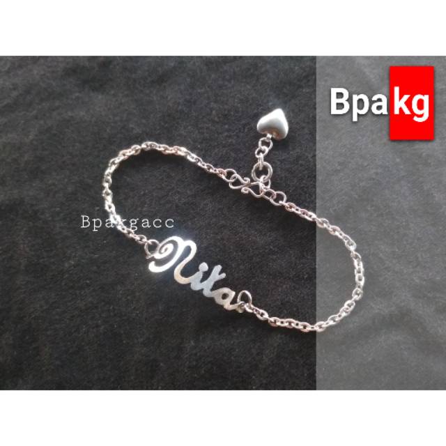 Gelang nama # Gelang monel besi putih asli anti karat silver murah cewek gelang ukir nama custom cod