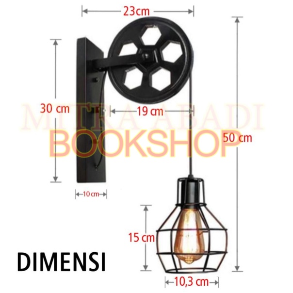 Kap Lampu Gantung Dinding Vintage Model Katrol / Lift Pulley Cafe