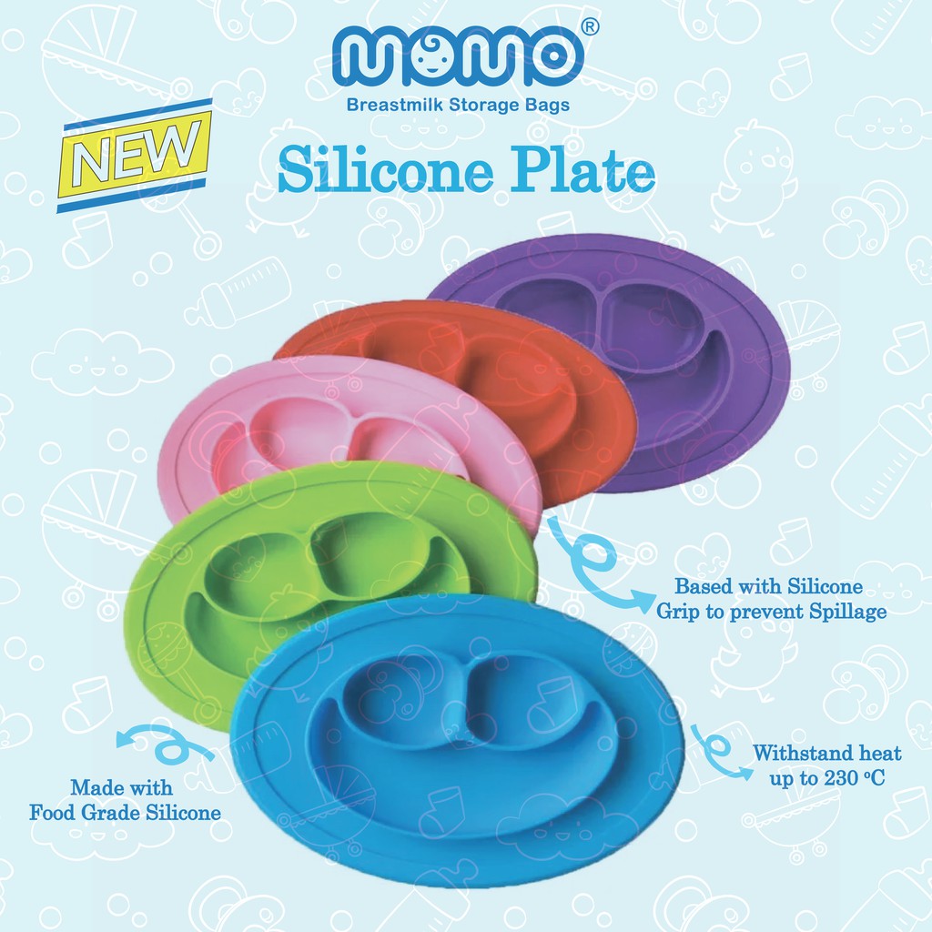 Piring silikon Momo, Silicone Plate Momo, Piring Anak, Piring Senyum, Tempat Makanan anak, BPA Free