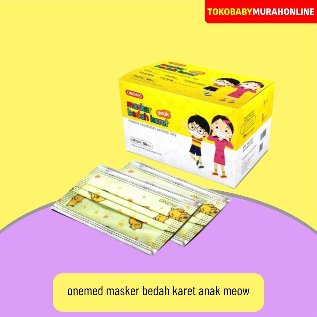 MASKER MEDIS KARET ANAK MOTIF MEOW ONEMED BOX ISI 50PCS