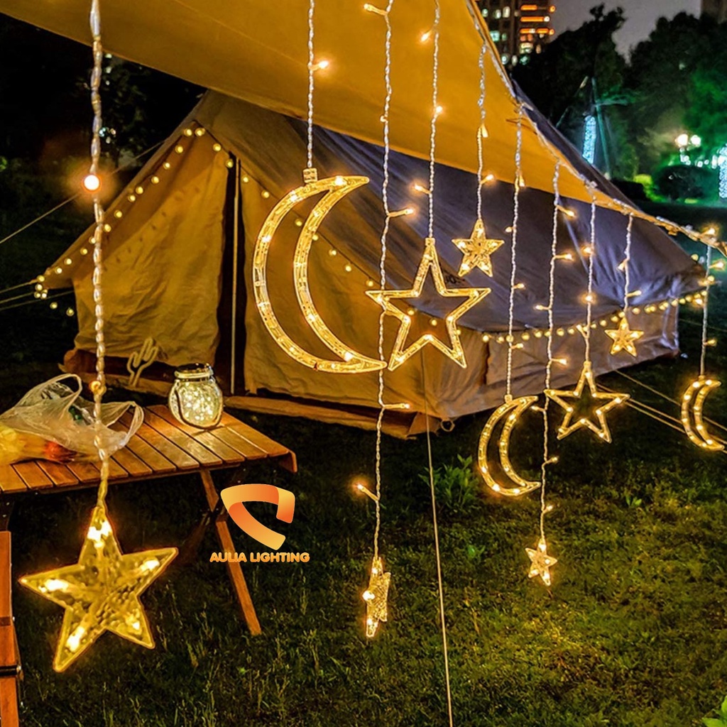 LAMPU TIRAI GANTUNG STAR MOON LED WARM WHITE HIAS KAMAR TIDUR CEWEK NATAL LEBARAN PUASA BULAN BINTANG