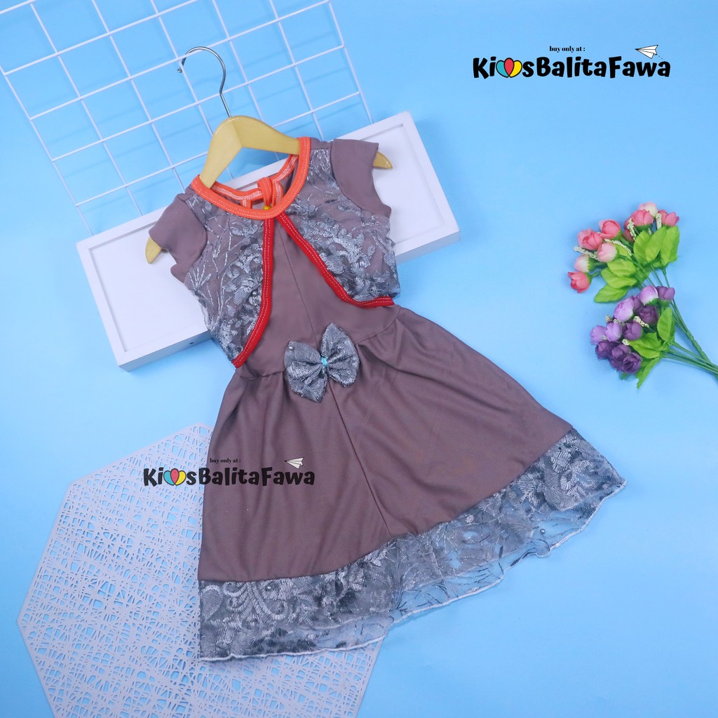 Dress Joana uk 1-2 Tahun / Dres Gaun Brukat Import Anak Perempuan Murah Baju Lengan Pendek Cewek