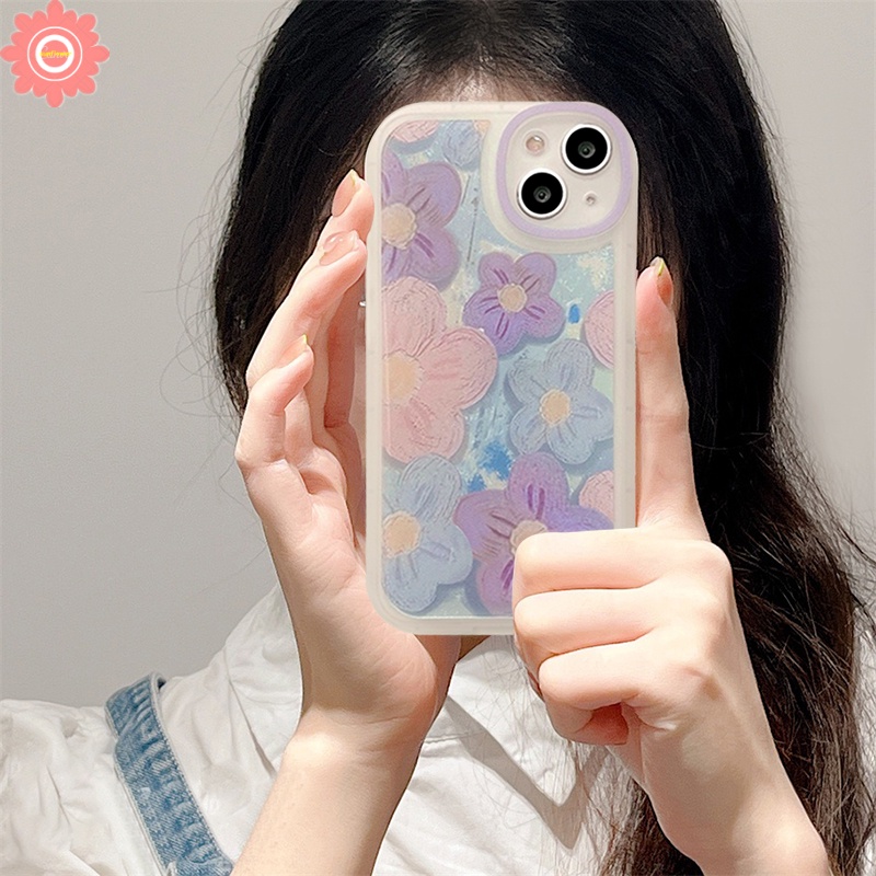 Soft Case TPU Motif Bunga Ungu Cover iPhone 11 7 8 Plus 8plus 13 12 Pro MAX XR X XS MAX 6 6S SE 2020