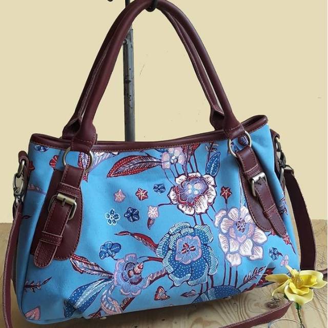 DISKON TOTE BAG / TAS TOTE BY HANDMADE, BAHAN BATIK TULIS CIREBONAN DAN KULIT ASLI PREMIUM