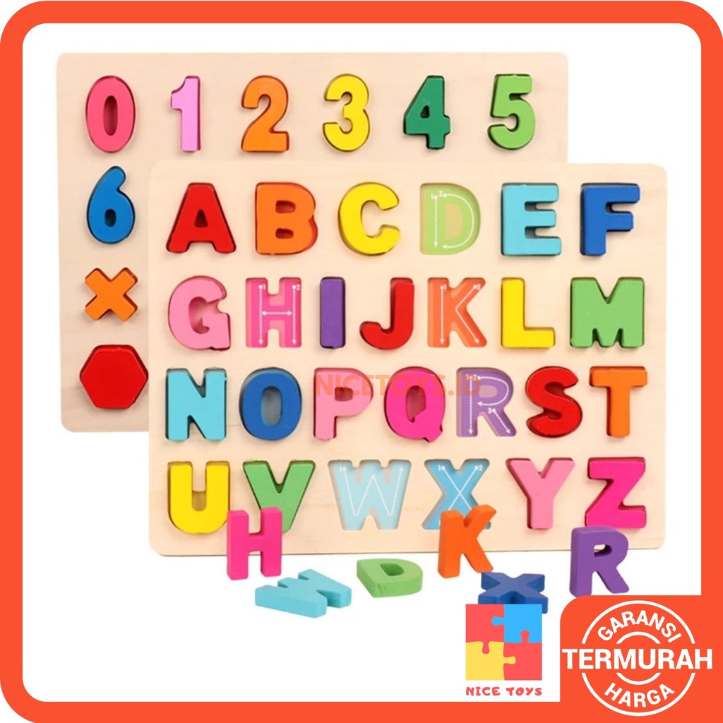 Jual Chunky Puzzle Tracing ABC Alphabet and 123 Number Wooden Puzzle ...