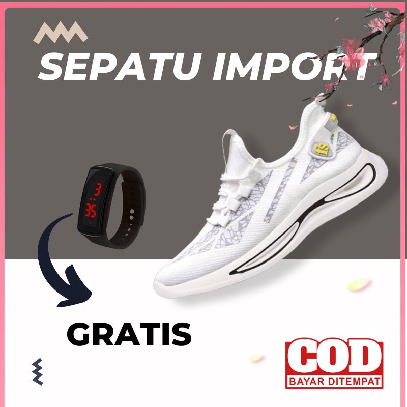 PROMO // Sepatu Sneakers Pria Casual Import Putih Hitam Sneaker Sport Running Lari Spatu Anak Cowok 