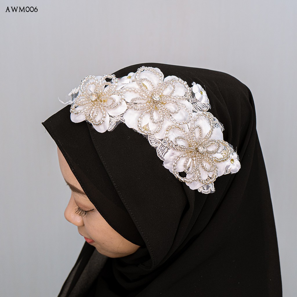 [PRODUK TERBATAS] HEADPIECE WEDDING AKSESORIS FASHION HIJAB BUNGA GOLD AWM006