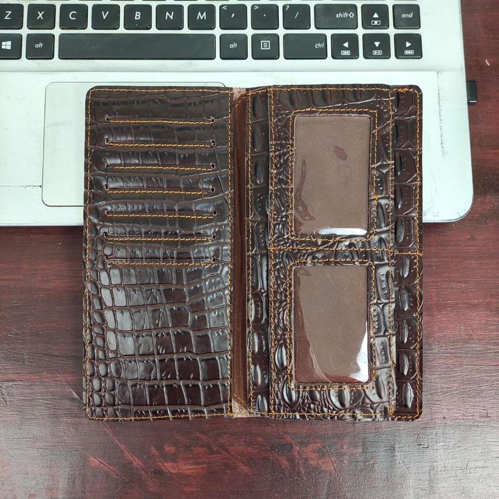 Dompet panjang LEON motif buaya bahan Kulit sapi asli Cewek Cowok Pria Wanita Laki Perempuan - Originale Leather Wallet