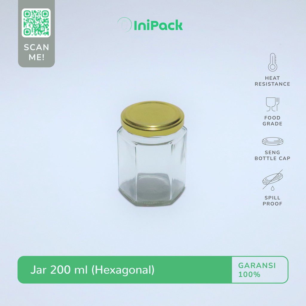 Toples Jar Kaca Hexagon 200 ML / Botol Toples Kaca 200 ML