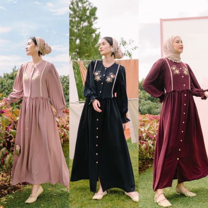 GAMIS ZEVELL ZEVANCA MAXY CRINCLE BORDIR BUNGA PREMIUM SERAYA CRINKLE AIRFLOW MUSLIMAH SYARI REMPEL